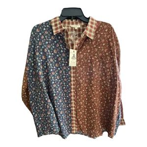 NWT EASEL BLUE AND WINE FLORAL PRINT SIZE LARGE